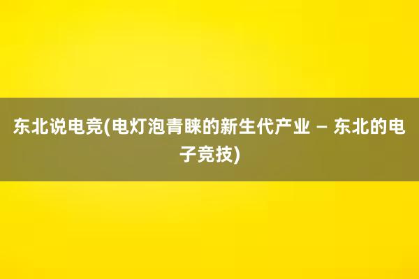 东北说电竞(电灯泡青睐的新生代产业 — 东北的电子竞技)