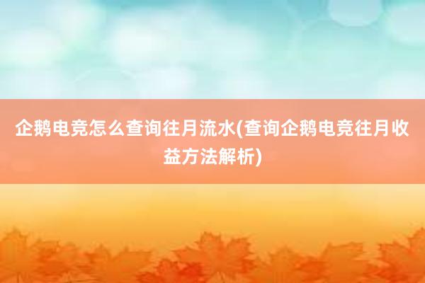 企鹅电竞怎么查询往月流水(查询企鹅电竞往月收益方法解析)