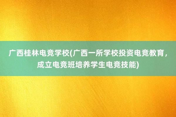 广西桂林电竞学校(广西一所学校投资电竞教育，成立电竞班培养学生电竞技能)