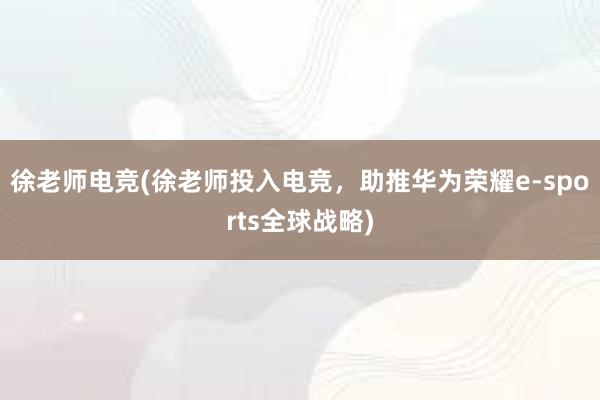 徐老师电竞(徐老师投入电竞，助推华为荣耀e-sports全球战略)