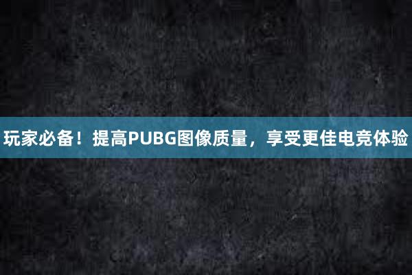 玩家必备！提高PUBG图像质量，享受更佳电竞体验