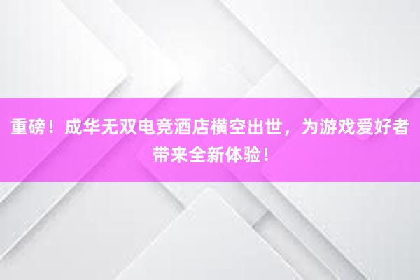 重磅！成华无双电竞酒店横空出世，为游戏爱好者带来全新体验！