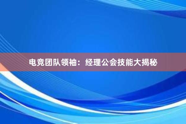 电竞团队领袖：经理公会技能大揭秘